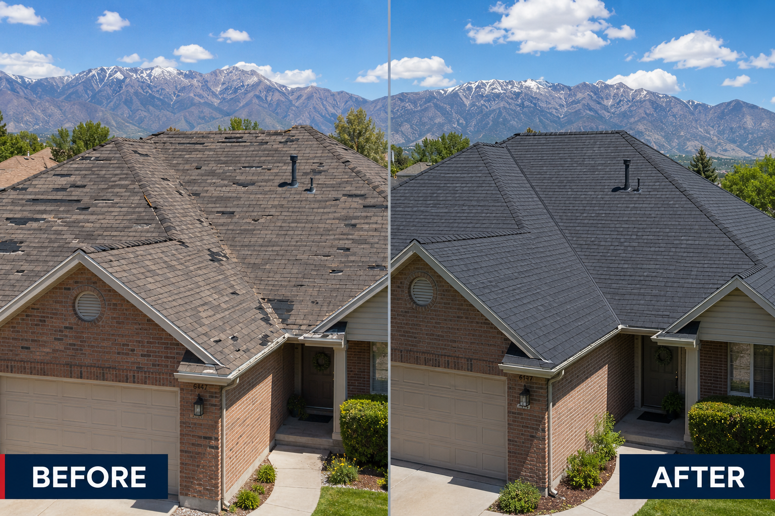 Roof before and after storm damage repair in Utah