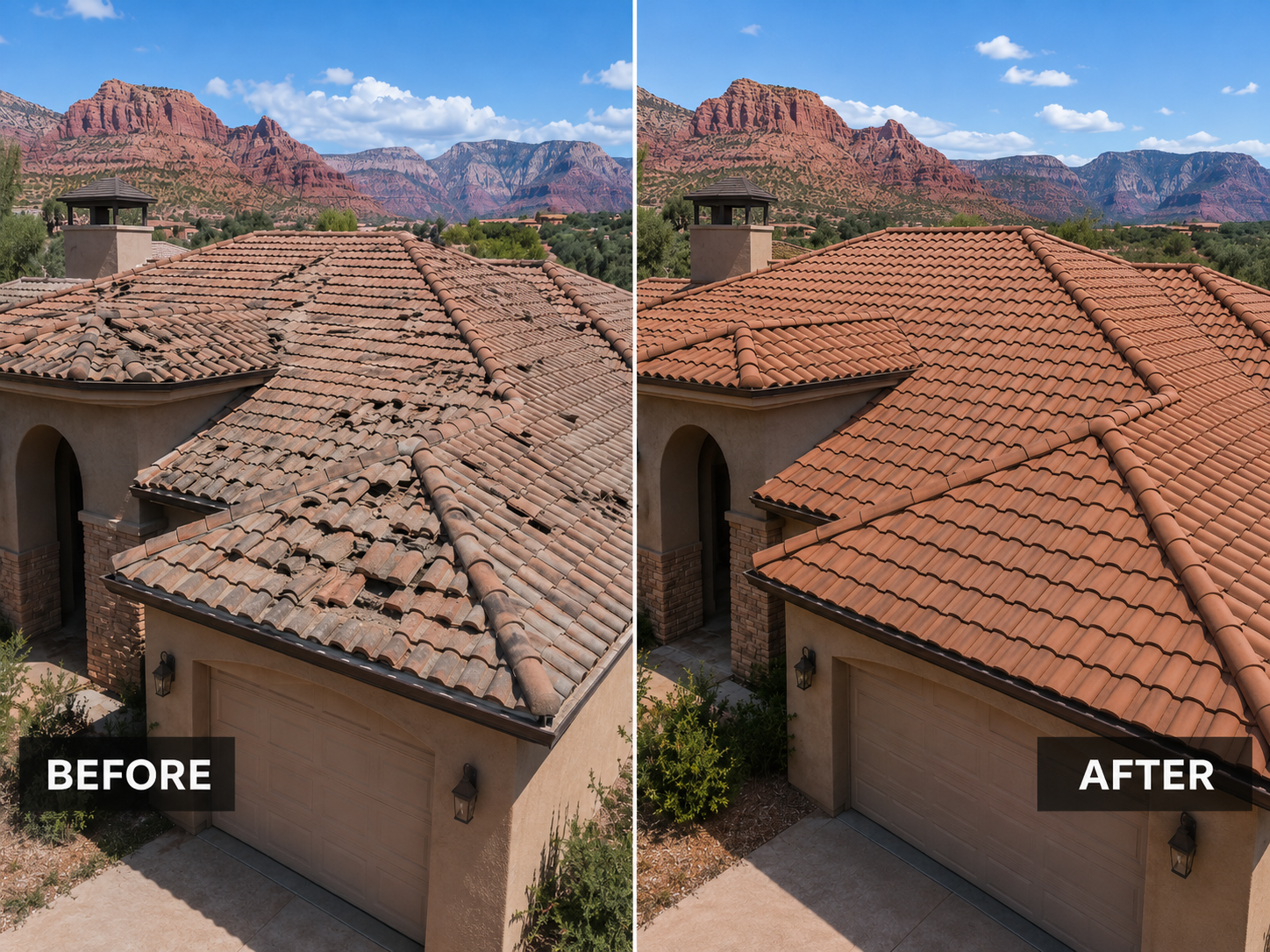 Hail damage roof restoration before and after in Utah